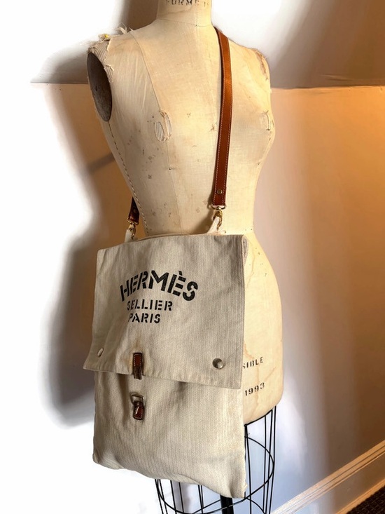 Hermes Handbags - Hermes Beige Canvas Crossbody/clutch bag with Leather Trim